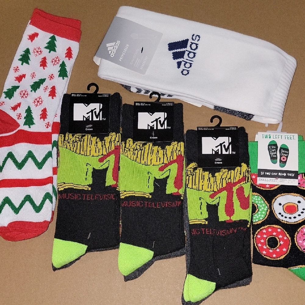 Adidas White Crew Socks with Navy Logo Bundle Lot